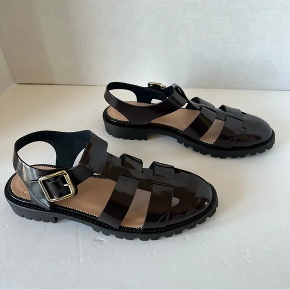 J. Crew Black Sandals with Gold Buckle - Picture 3 of 6